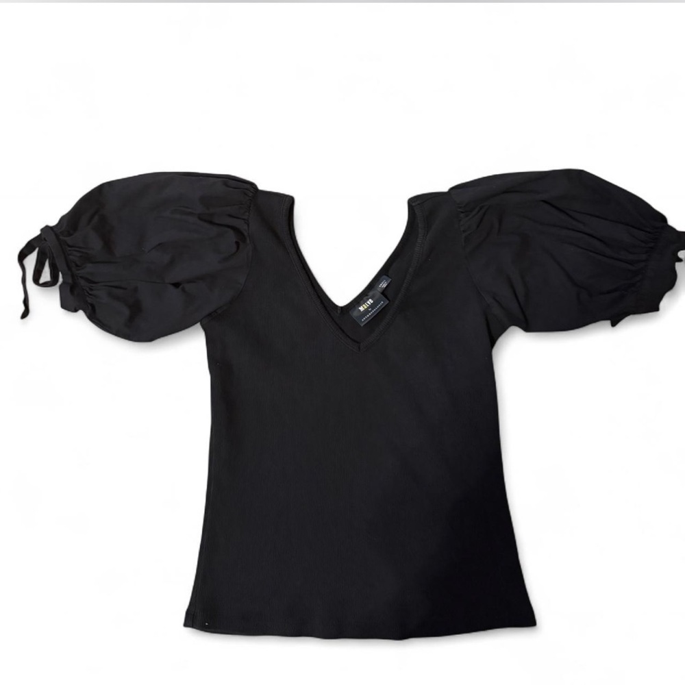 Anthropologie Maeve Black Puff Sleeve Top